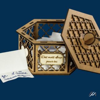 Boîte mots doux personnalisée bois hexagonale