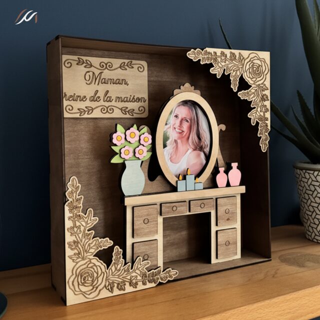 Cadre photo maman personnalisé en bois – scène miniature tendre et décorative