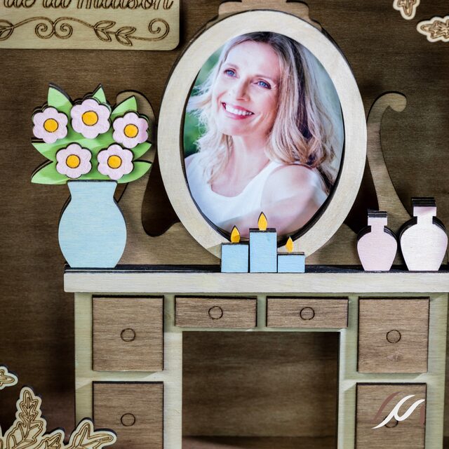 Cadre photo maman personnalisé en bois – scène miniature tendre et décorative