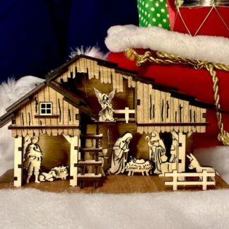 Crèche de Noël en bois bi-colore avec LED