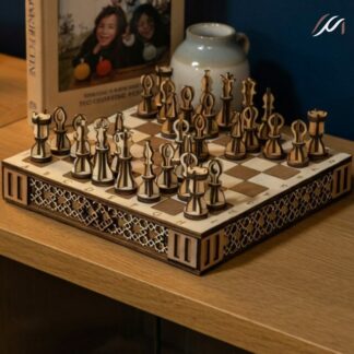 Jeu d’échecs en bois artisanal avec tiroirs – Jeu dames inclus – Échiquier compact 22 cm